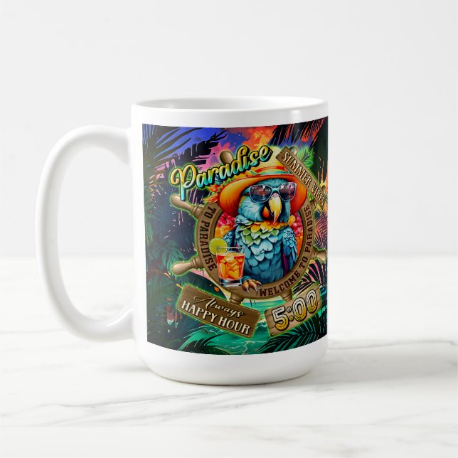 Caneca De Café Blue Sassy Parrot Chill Beber Paraíso Feliz Hora (Esquerda)
