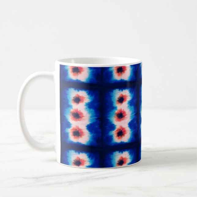 Caneca De Café Blue Shibori Pattern Tie Dye Art (Esquerda)