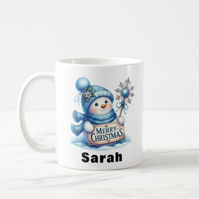 Caneca De Café Blue Snowman - Sinal de Natal Feliz (Esquerda)