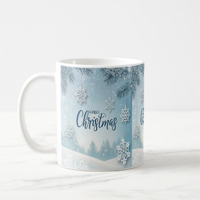 Caneca De Café Blue Soft & Calm Christmas Snow Crystal Design-  (Esquerda)