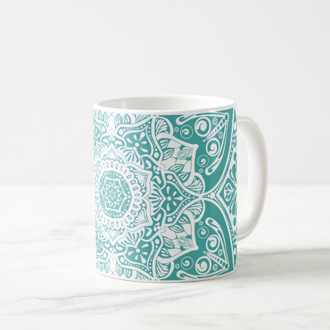 Caneca De Café Blue Spruce Mandala (Frente Esquerda)
