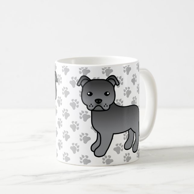 Caneca De Café Blue Staffordshire Bull Terrier Cute Cartoon (Frente Esquerda)