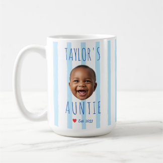 Caneca De Café Blue Stripes Custom Photo & Name Baby Face Auntie