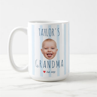 Caneca De Café Blue Stripes Custom Photo & Name Baby Face Grandma
