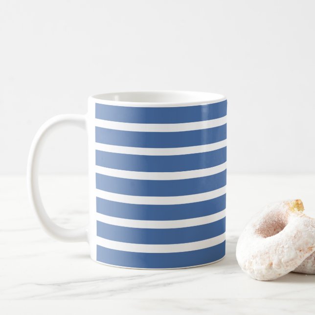 Caneca De Café Blue Stripes Summer Beach House (Com Donut)