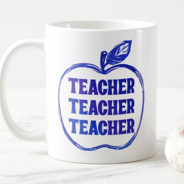 Caneca De Café Blue Teacher Apple Outline Appreciation Pride Gift (Criador carregado)