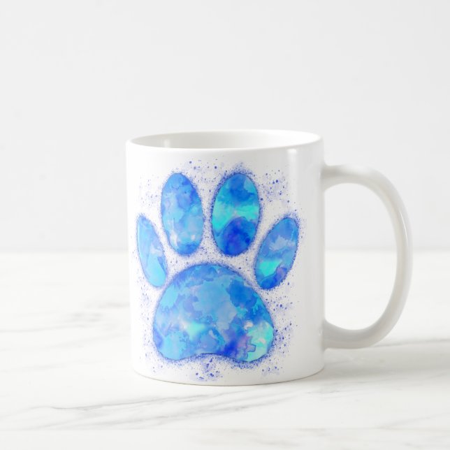 Caneca De Café Blue Watercolor Dog Paw Print (Direita)