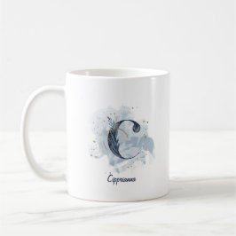Caneca De Café Blue Watercolor - Nome Personalizado - Letra C Ini