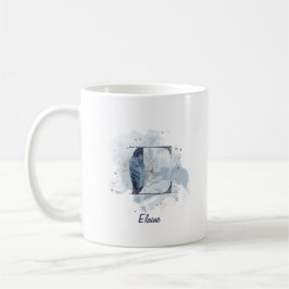 Caneca De Café Blue Watercolor - Nome Personalizado - Letra E Ini
