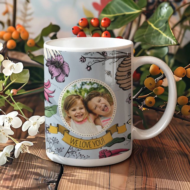 Caneca De Café Blue We Love You Kids Photo & Name Royal Queen Bee (Create Your Own Mother's Day Keepsake Mug by Uploading a Photo & with Mom's Name & Custom Message)