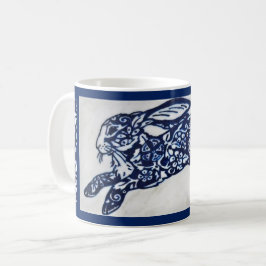 Caneca De Café Blue & White Oriental Rabbit Designer Coffee Mug