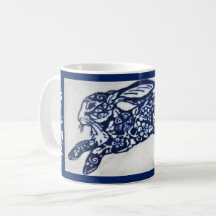 Caneca De Café Blue & White Oriental Rabbit Designer Coffee Mug