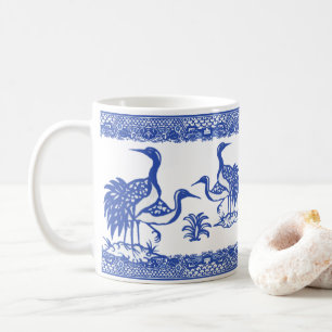 Caneca De Café Blue Willow Cranes Bird Chinoiserie tradicional