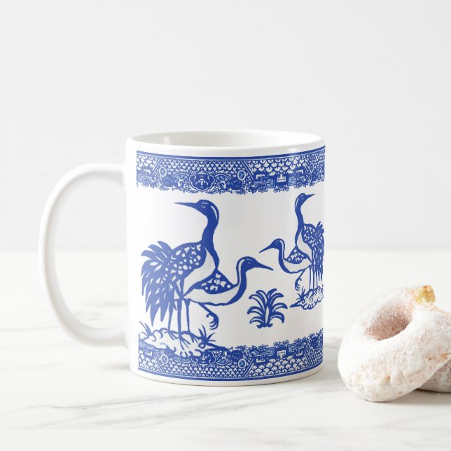 Caneca De Café Blue Willow Cranes Bird Chinoiserie tradicional (Com Donut)
