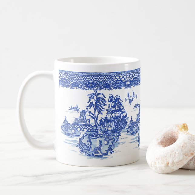 Caneca De Café Blue Willow Rabbit Isle of Animal Classic Fun Art (Com Donut)