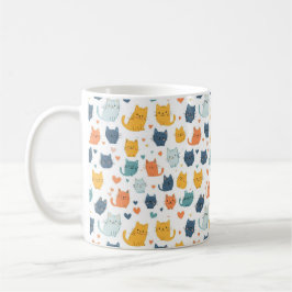 Caneca De Café Blue Yellow Orange Kawaii Cat Pattern Cat Lover