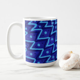 Caneca De Café Blue Zig Zags Dots Funky Pattern 