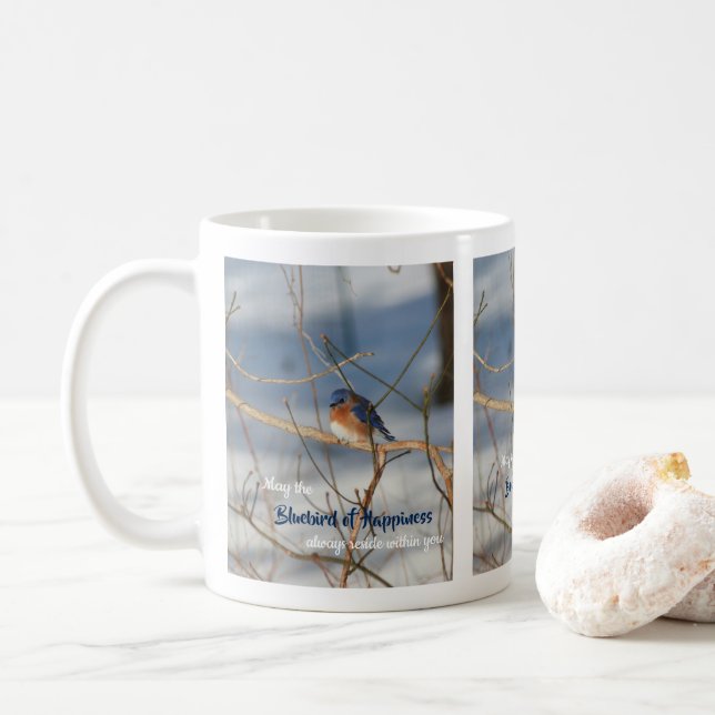 Caneca De Café Bluebird De Felicidade Inspiracional (Com Donut)