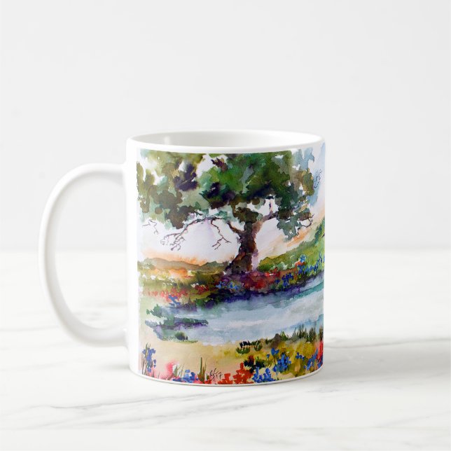 Caneca De Café Bluebonnets de Campo Texas e Aquarelas de Longhorn (Esquerda)