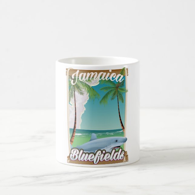 Caneca De Café Bluefields, poster de férias na praia da Jamaica. (Centro)