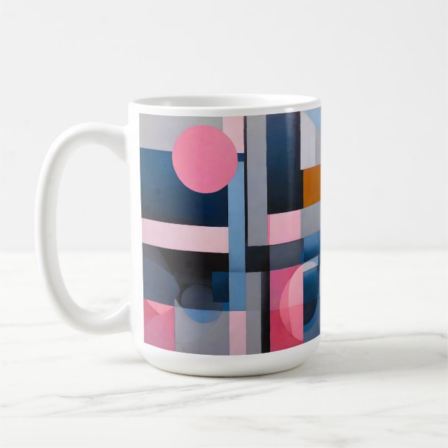 Caneca De Café Blues e Pinks Sutis na Abstração Geométrica (Esquerda)