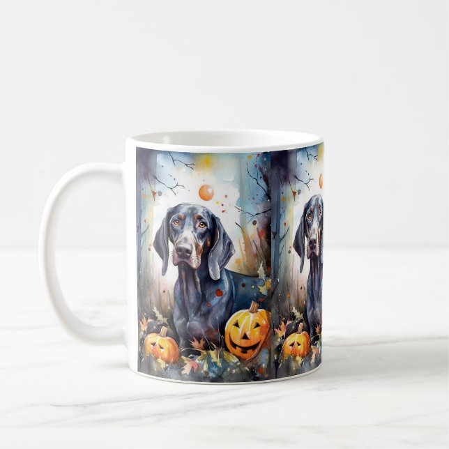 Caneca De Café Bluetick Coonhound de Halloween com Abóboras Assus (Esquerda)