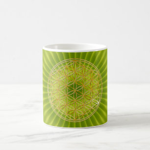 Caneca De Café Blume des Lebens   klein green radial BG
