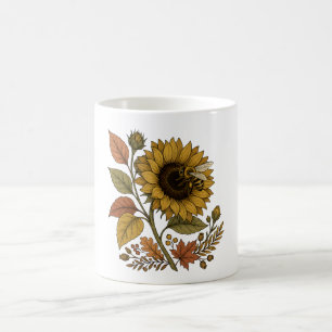 Caneca De Café Blusa com Estampa Botânica de Girassol e Abelha da