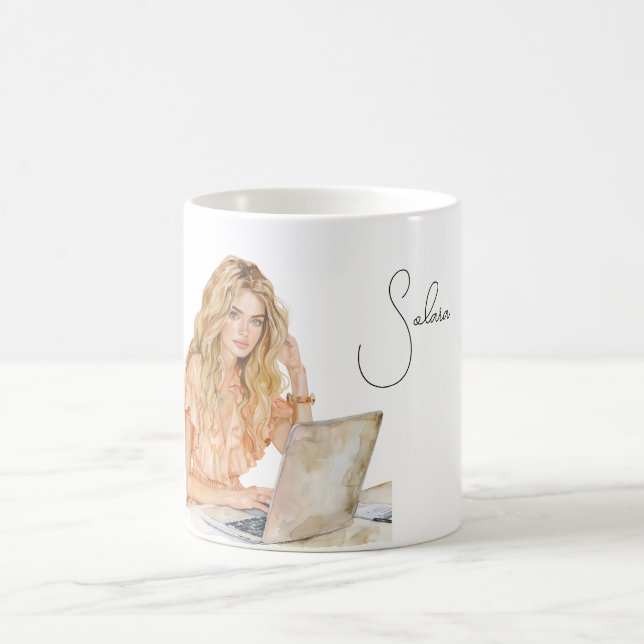 Caneca De Café Blusa de Computador Cor de Pêssego Loira (Centro)