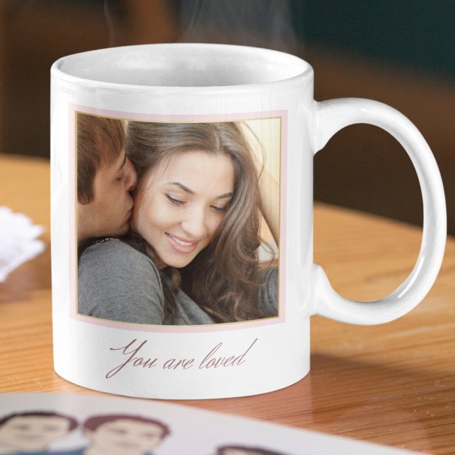 Caneca De Café Blush Border Portrait (Blush-toned mug featuring framed portrait layout with gentle script text for a heartfelt touch.)