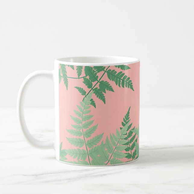 Caneca De Café Blush Pink Fern Leaf Botanical Sage Green Modern  (Esquerda)