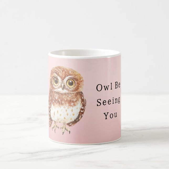 Caneca De Café Blush Pink Owl I'll Be Seeing You (Centro)