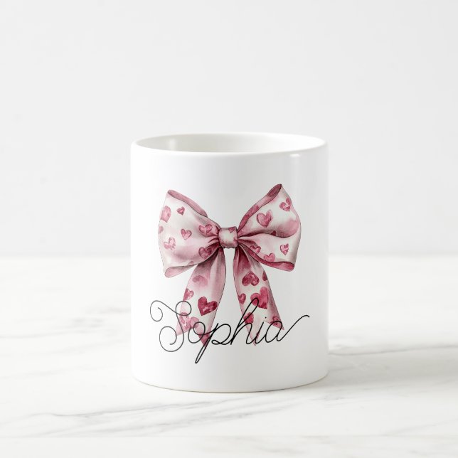 Caneca De Café Blush Pink Red Hearts Bow (Centro)