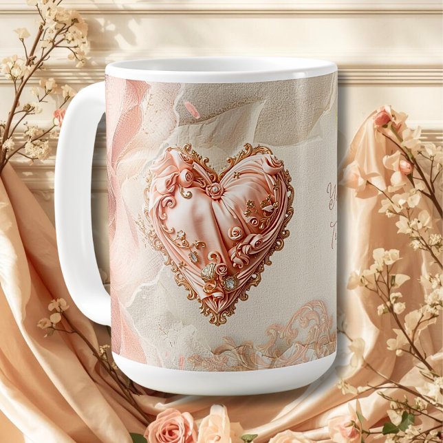 Caneca De Café Blush Rococo Heart Filigree Romantic Keepsake (Criador carregado)