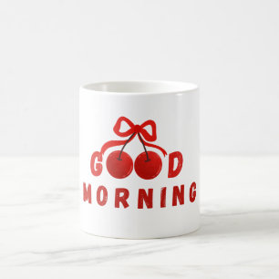 Caneca de Café Boa Manhã com Laço Vermelho Fofo de