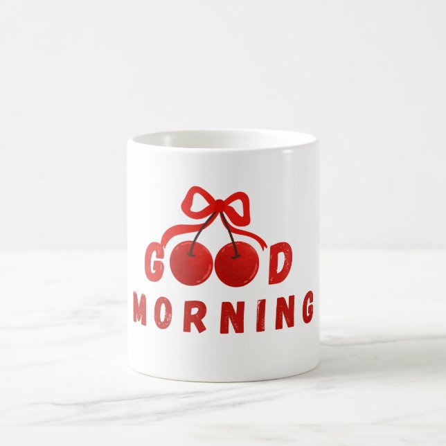 Caneca de Café Boa Manhã com Laço Vermelho Fofo de (Centro)