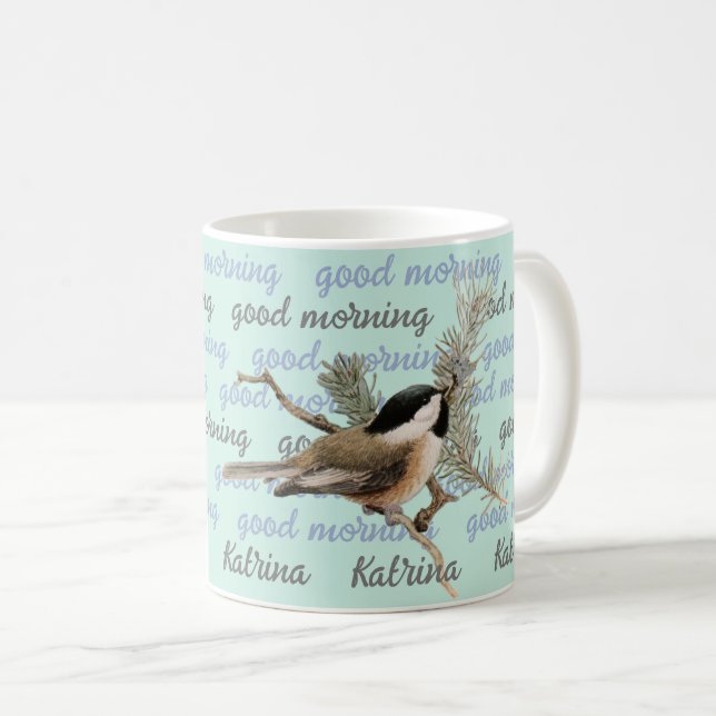 Caneca De Café Boa Manhã Personalizada Woodland Chickadee Mug (Frente Esquerda)