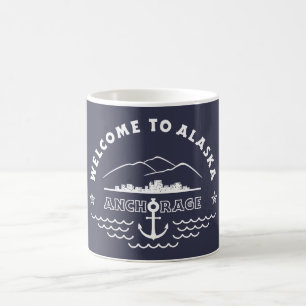 Caneca De Café Boa vinda a Alaska. Anchorage - logotipo branco