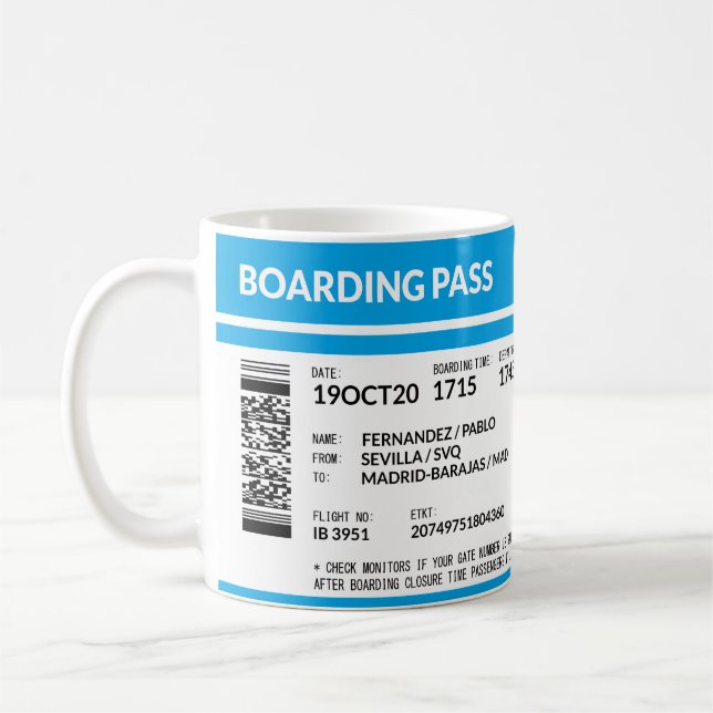 Caneca De Café Boarding Pass (blue) (Esquerda)