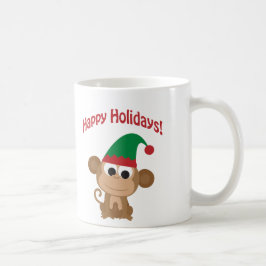 Caneca De Café Boas Festas! Macaco Duende de Natal