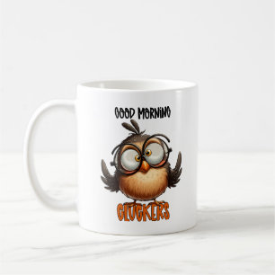 Caneca De Café Boas-Manhãs Cluckers Tipografia de Aves Engraçadas