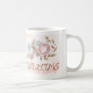 Caneca De Café Boas-vindas com aquarela e lápis florais