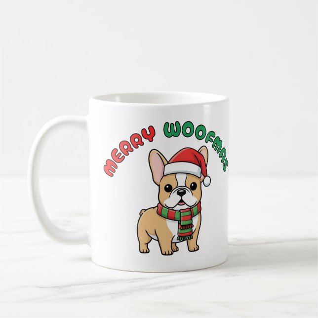 Caneca De Café Boate francês de Natal Mug: Feliz Woofmas (Esquerda)