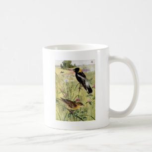 Caneca De Café Bobolinks, margaridas e trevo cor-de-rosa
