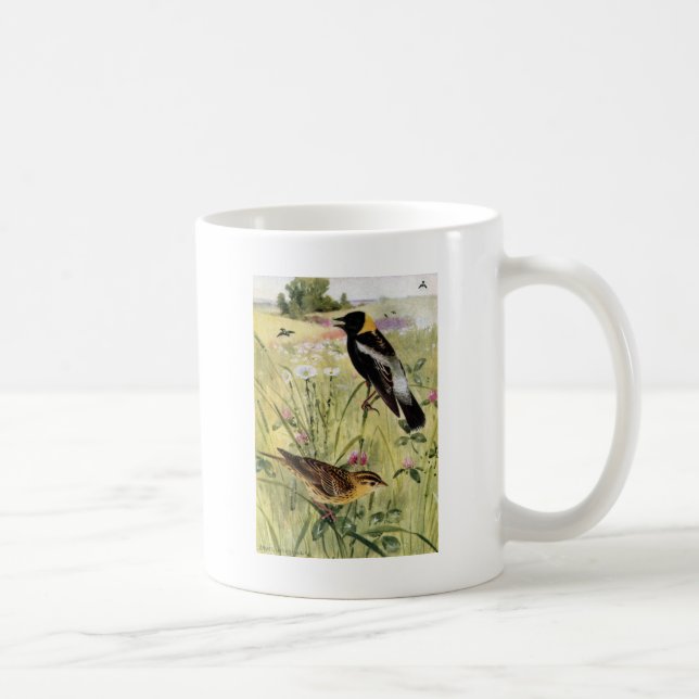 Caneca De Café Bobolinks, margaridas e trevo cor-de-rosa (Direita)