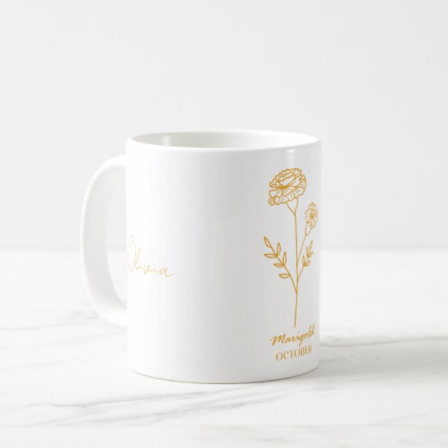 Caneca De Café Boca branca Elegante com Flor Marigold Laranja (Frente Esquerda)