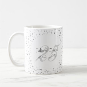 Caneca De Café Bodas de Prata 25 Anos de Casamento Corações de Co