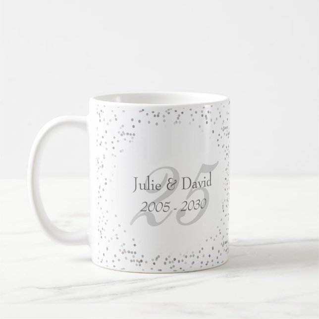 Caneca De Café Bodas de Prata de 25 Anos Stardust Confetti Pratea (Esquerda)