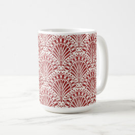 Caneca De Café Boêmia Desenhada à Mão, Scallops, Vermelho em Crem