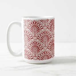 Caneca De Café Boêmia Desenhada à Mão, Scallops, Vermelho em Crem